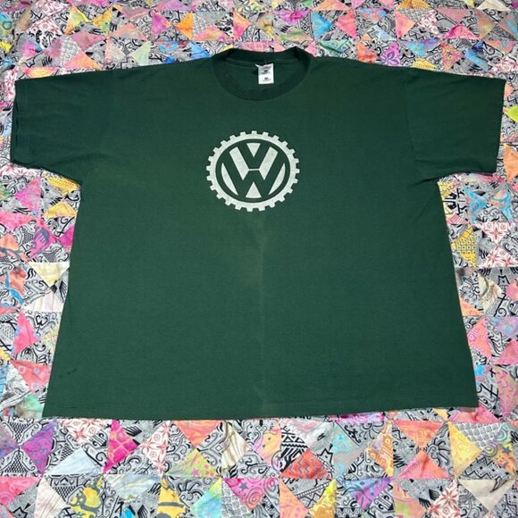 VINTAGE 90s Volkswagen Green T-Shirt Silver Sparkled COG Logo Size XXXL HTF - Picture 1 of 8